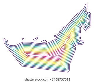 Abstrakte Karte der Vereinigten Arabischen Emirate mit konzentrischen Regenbogenringen.