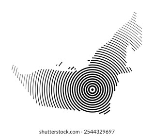 Abstract map of the United Arab Emirates showing the country with concentric black tapering lines