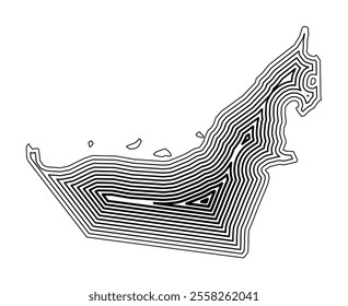 Abstract map of the United Arab Emirates showing the country border buffered inside with black tapering lines