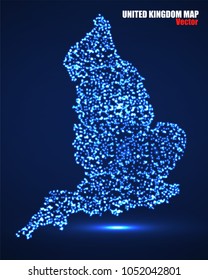 Abstract map of United Kingdom with glowing particles, vector illustration eps 10