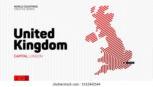 Abstract Map Of United Kingdom With Red Hexagon Lines