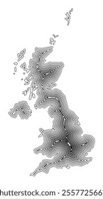 Abstract map of the United Kingdom showing the country border buffered inside with black tapering lines