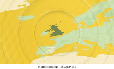 Abstract Map of United Kingdom and Surrounding Regions with Circular Patterns. Vibrant Abstract Map.