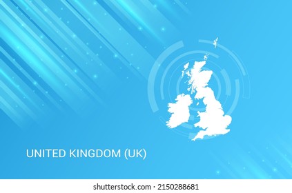 Abstract map of United Kingdom (UK) circuit circle smooth light blue background.