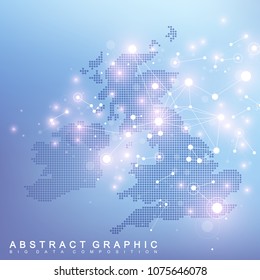 Abstract map of United Kingdon country global network connection. Vector background technology futuristic plexus.
