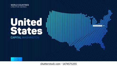 Abstract map of United States of America with hexagon lines