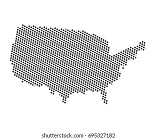 Abstract map of United States of America dots planet, lines, global world map halftone concept. Vector illustration eps 10.