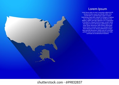 Abstract map of United States of America with long shadow on blue background of vector illustration