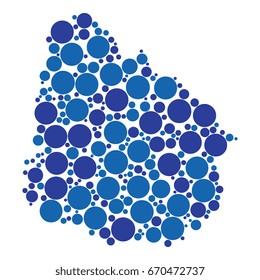 abstract map of uruguay filled with two-colors circles of different sizes