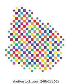 Abstract map of Uruguay with a pattern of colorful squares like a chess board