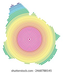 Mapa Abstractas de Uruguay que muestra el área del país con anillos concéntricos en colores arcoíris como un blanco de tiro.