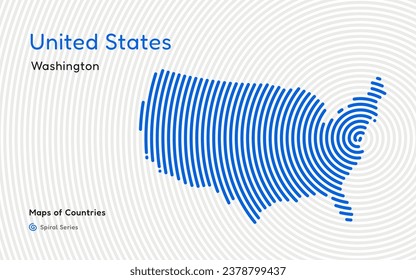 Abstract Map of USA in a Circle Spiral Pattern with a Capital of Washington. American Set.