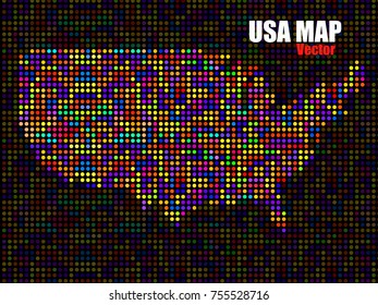 Abstract map of USA, colorful dots. Vector illustration. Eps 10