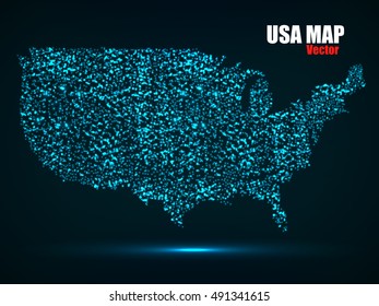 Abstract map of USA with glowing particles, vector illustration eps 10