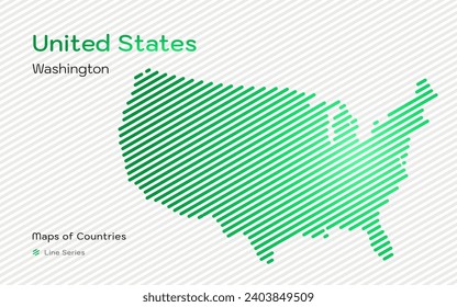 Abstract Map of USA in a Line Pattern with a Capital of Washington. American Set.	