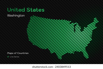 Abstract Map of USA in a Line Pattern with a Capital of Washington. American Set.	