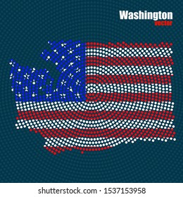 Abstract map USA of radial dots with national flag inside