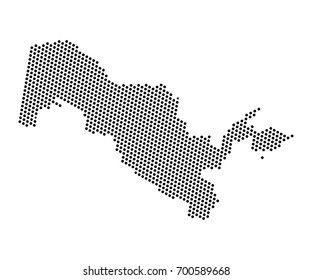 Abstract map of Uzbekistan dots planet, lines, global world map halftone concept. Vector illustration eps 10.