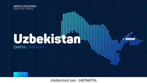 Abstract map of Uzbekistan with hexagon lines
