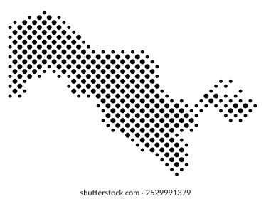 Abstract map of Uzbekistan with a pattern of black circles like a chessboard
