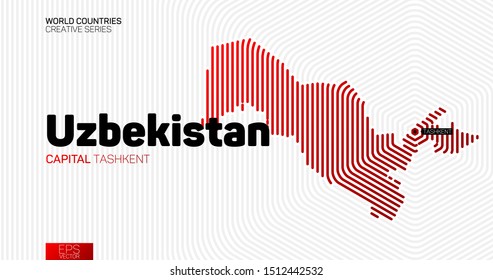 Abstract map of Uzbekistan with red hexagon lines