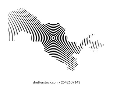 Abstract map of Uzbekistan showing the country with concentric black tapering lines