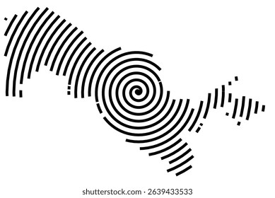 Abstract map of Uzbekistan showing the country with a black spiral line