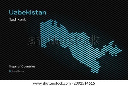 Abstract Map of Uzbekistan in sloping lines Pattern with Capital of Tashkent. African Set.	
