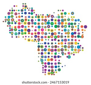 Abstract map of Venezuela drawn with overlapping colored circles like sweets or candies