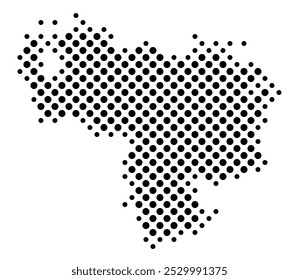 Abstract map of Venezuela with a pattern of black circles like a chessboard