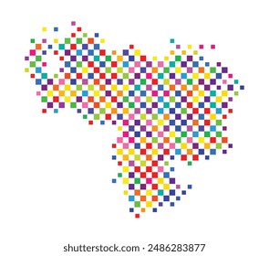 Abstract map of Venezuela with a pattern of colorful squares like a chess board