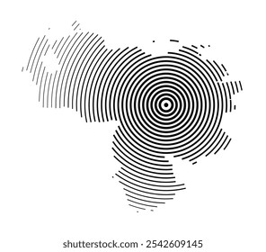 Abstract map of Venezuela showing the country with concentric black tapering lines