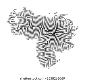 Abstract map of Venezuela showing the country border buffered inside with black tapering lines