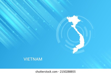 Abstract map of Vietnam circuit circle smooth light blue background.