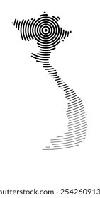Abstract map of Vietnam showing the country with concentric black tapering lines