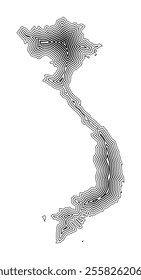 Abstract map of Vietnam showing the country border buffered inside with black tapering lines
