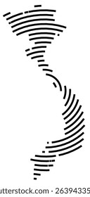 Abstract map of Vietnam showing the country with a black spiral line
