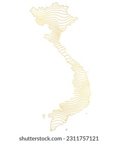 mapa abstracto de Vietnam - ilustración vectorial de un mapa a rayas de color oro