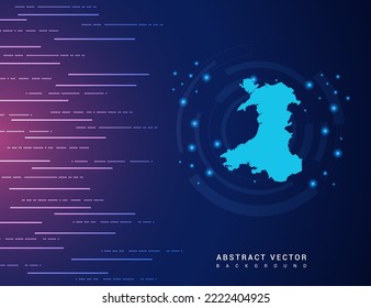 Mapa abstracto de la tecnología de Gales con el circuito de fondo del sistema de conexión de datos digitales de alta tecnología.