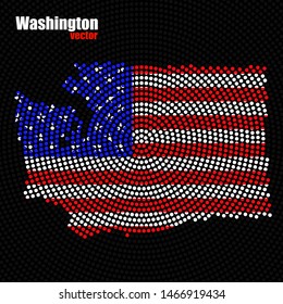 Abstract map Washington of radial dots with flag USA inside