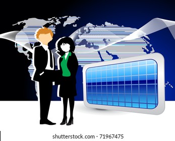 abstract map, wave background with business person