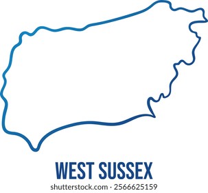 Abstract map of West Sussex ceremonial county. Outline blue gradient hand drawn simplified shape. Use for wall art, travel blog, news article
