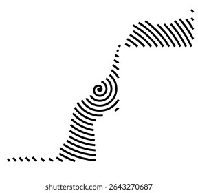 Abstract map of Western Sahara showing the country with a black spiral line