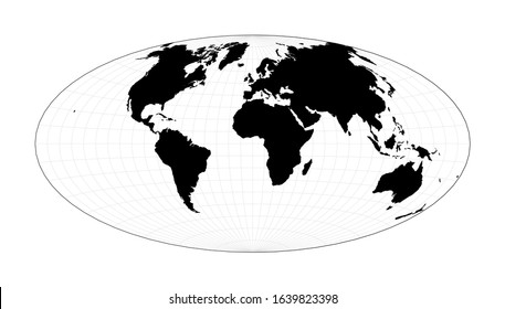 Abstract map of the world. Aitoff projection. Plain world geographical map with graticule lines. Vector illustration.
