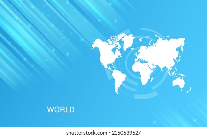 Abstract map of World circuit circle smooth light blue background.