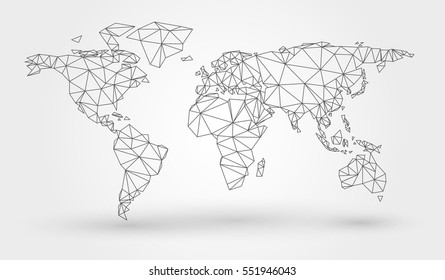 Abstract Map Of The World With Connected Triangular Shapes Formed From Lines