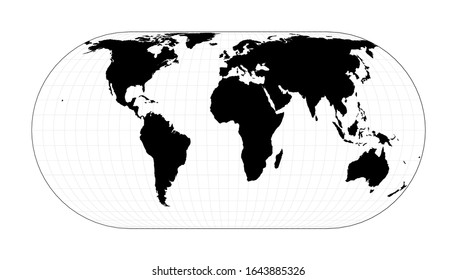 Abstract map of world. Herbert Hufnage's pseudocylindrical equal-area projection. Plan world geographical map with graticule lines. Vector illustration.