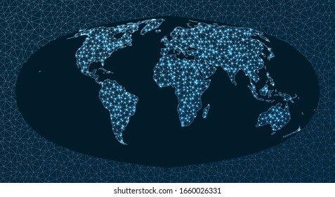Mapa abstracto de la red mundial. Proyección sinusoidal de Foucaut. World Network. Mapa de conexiones frío. Ilustración vectorial.