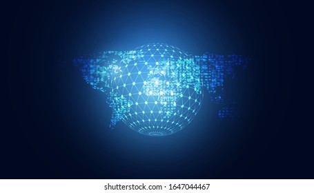 abstract map of the world science and technology concept of computer programming illustration background.