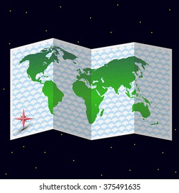 Abstract map of the world in the starry background.